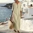 thumbnail image 4 of Stamzod Women's Dresses Summer V-Neck 3/4 Sleeve Button Maxi Dress Casual Loose Flowy Beach Dress Vacation Travel Clothes Women Khaki S, 4 of 9
