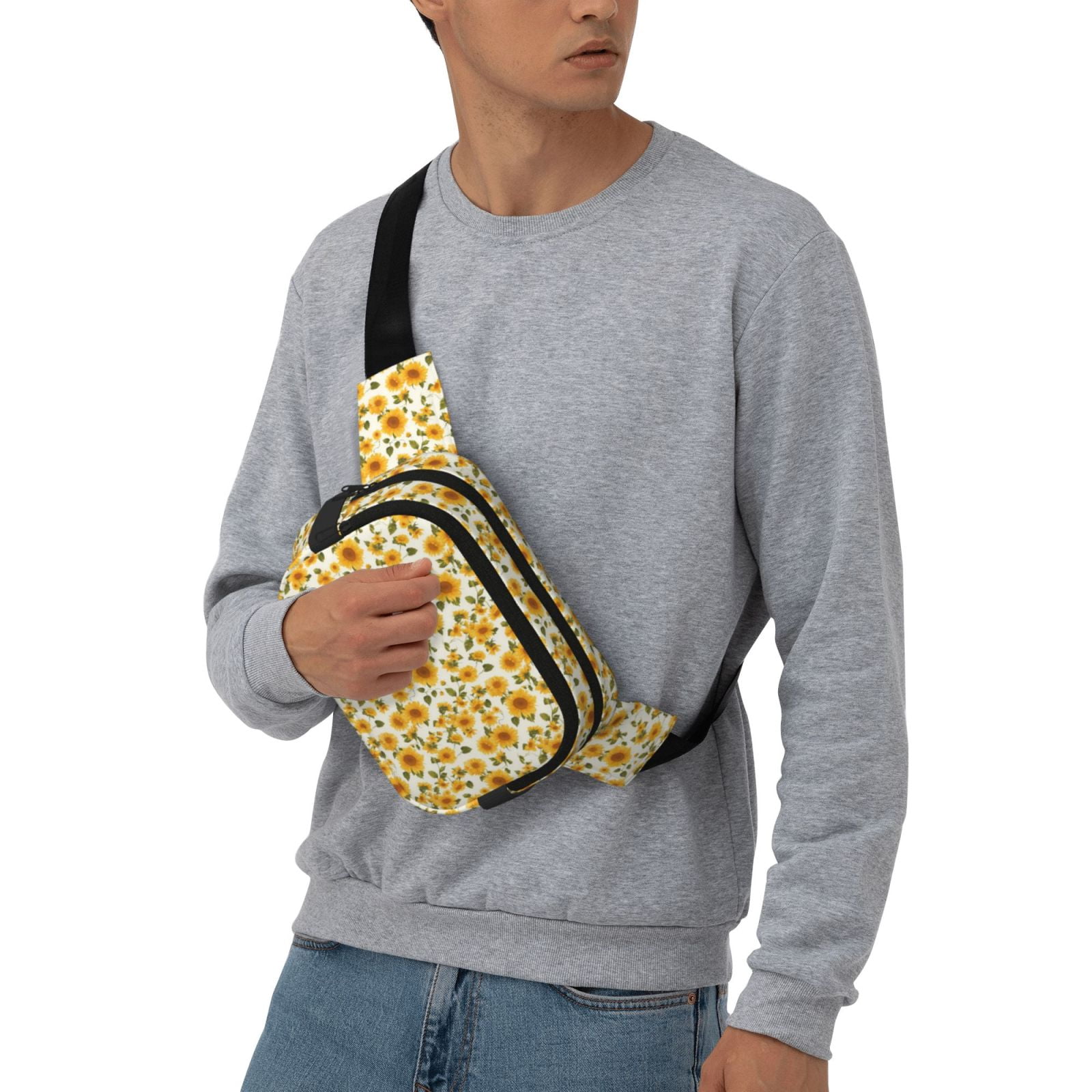 Picia Classical Cute Sunflower Print Square Double-Layer Waist Bag Mini Adjustable Waist Belt Bag Exercise Running Travel Hiking