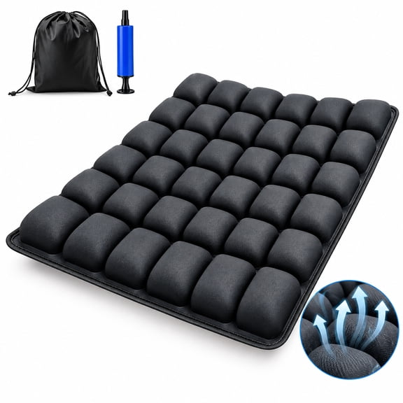 Inflatable Travel Seat Cushion with Air Pump, 36 3D Air Cell Portable Airplane Seat Cushion, Ergonomic Breathable Chair Cushion for Long Flights, Office, Car, Wheelchair, Camping and Home