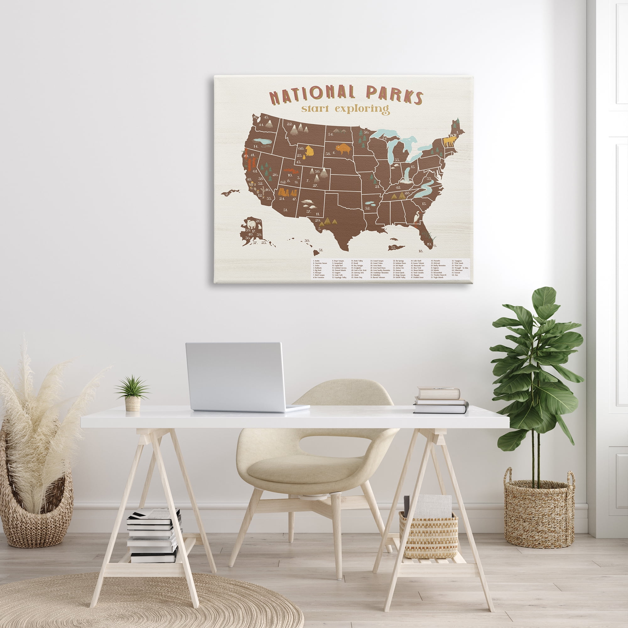 Stupell Industries Start Exploring National Parks Map United States Town & City Painting Gallery Wrapped Canvas Print Wall Art, 36 x 48