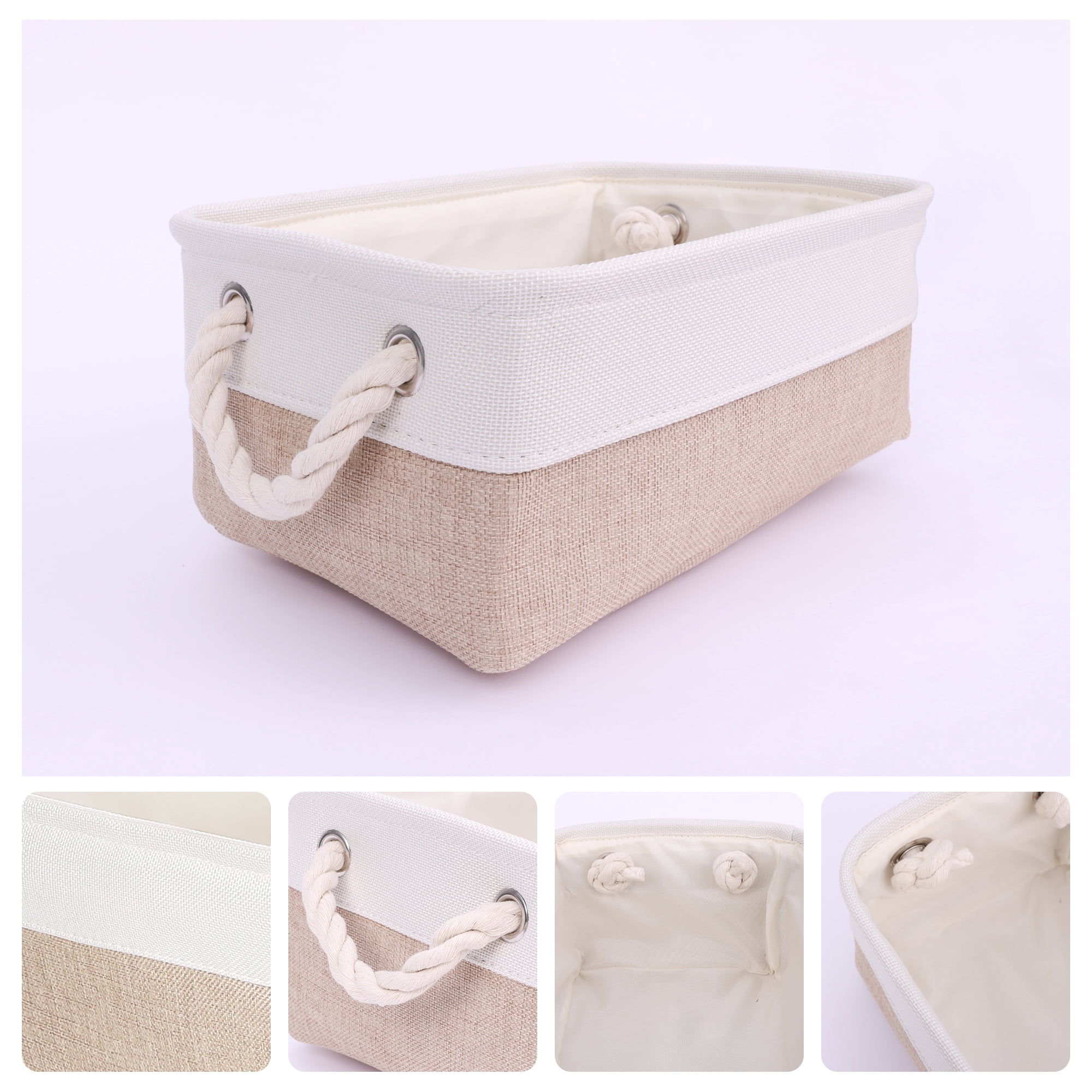 Unique Bargains Storage Bin with Handle Fabric Cube Khaki/White 14*10*6.5in