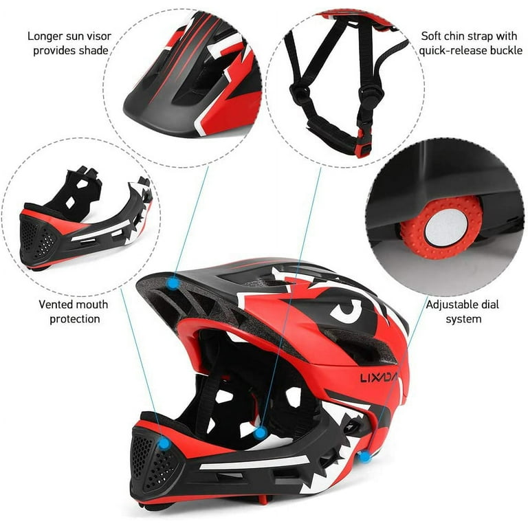 Lixada Kids Detachable Full Face Helmet Children Safety Helmet for Cycling  Skateboarding Roller Skating, Red