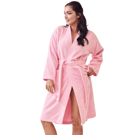 Elegani Women s 100% Cotton Terry Kimono Bathrobe (Luxury Spa Comfort) Pink One Size