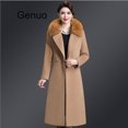 thumbnail image 2 of Chaquetas de longitud media con cuello de solapa para mujer, abrigos de lana gruesa de piel con doble botonadura, Color sólido elegante, Otoño e Invierno, 2 of 5