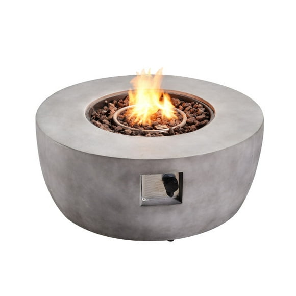 Teamson Home 36" Outdoor Round Propane Gas Fire Pit with Faux Concrete Base, Gray