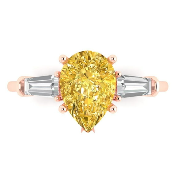 Clara Pucci 14K Rose Gold 2.5ct Citrine Three-Stone Ring for Women
