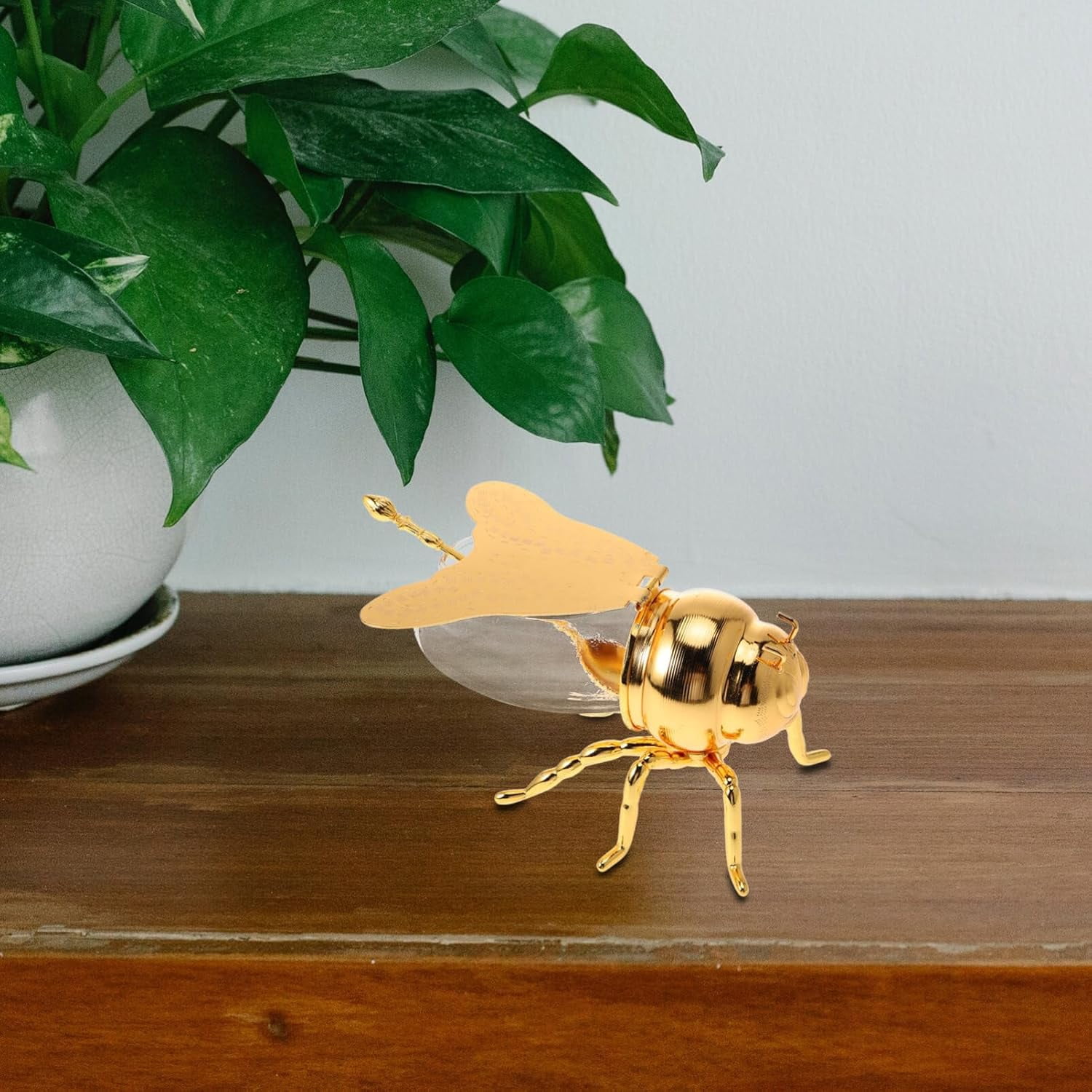 ABPETE Bee Honey Jar, Decorative Bee Shaped Honey Pot Bee Figurine Glass Honey Container Syrup Dispenser Crystal Condiment Pot Sugar Holder Bowl for Kitchen Home