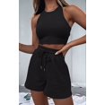 thumbnail image 4 of Women Summer Lounge Sets Casual Waffle Knit Crop Top Shorts Outfits 2 Piece Sets Sleepwear Black S, 4 of 8