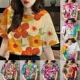 thumbnail image 5 of 3D Print O-Neck Flower T-Shirts Fashion Short Sleeves Tops Loose Women T-Shirt, 5 of 8