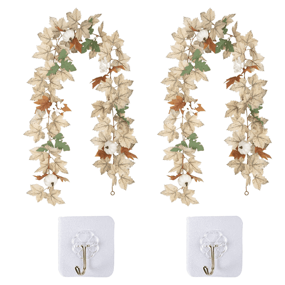 XKEJKNY 2 Pack Fall Garland Maple Leaf Hanging Vine Garland Artificial Autumn Foliage Garland 5.9Ft Pumpkin Berry Garland Thanksgiving Decor for Home