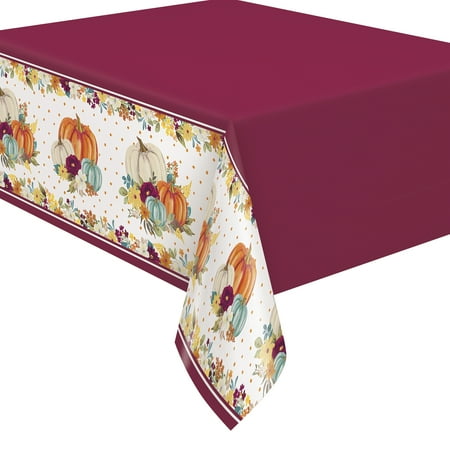 Pioneer Woman Burgundy Harvest Floral Thanksgiving Plastic Party Tablecloths, 108 x 54in, 2ct