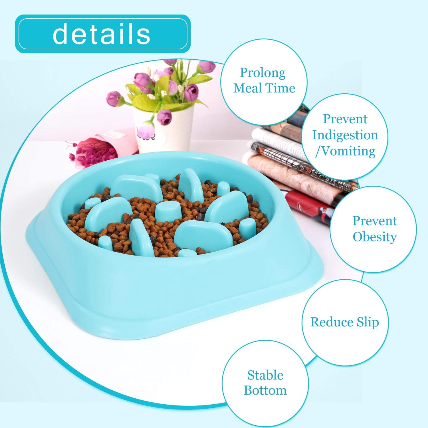 NEX Slow Feeder Dog Bowl Non Slip Anti Choke Feeding Dish BPA Free,Blue