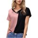 thumbnail image 2 of mfyjkho Tops Para Mujer, Blusa Informal De Manga Corta Versátil Con Cuello En V Y Botones, Con Bloques De Color Para Primavera Y Verano Para Mujer Tops Para Mujer L, 2 of 7
