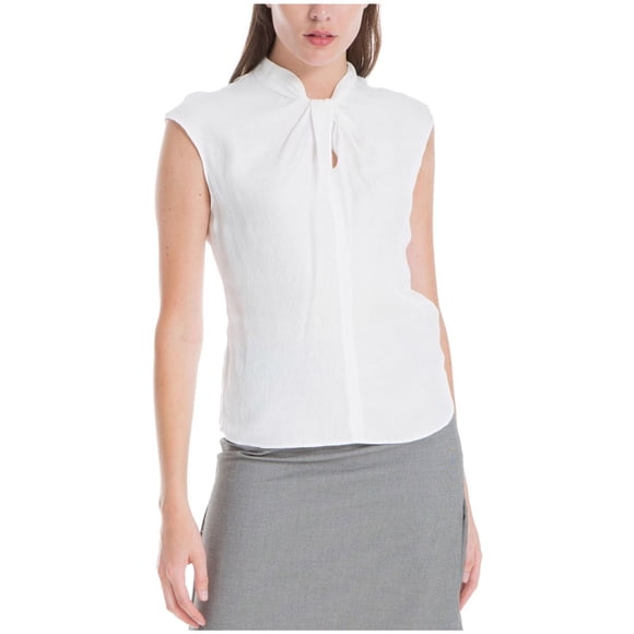 Max Studio London Womens Twisted-Neck Sleeveless Blouse Top, White, Small