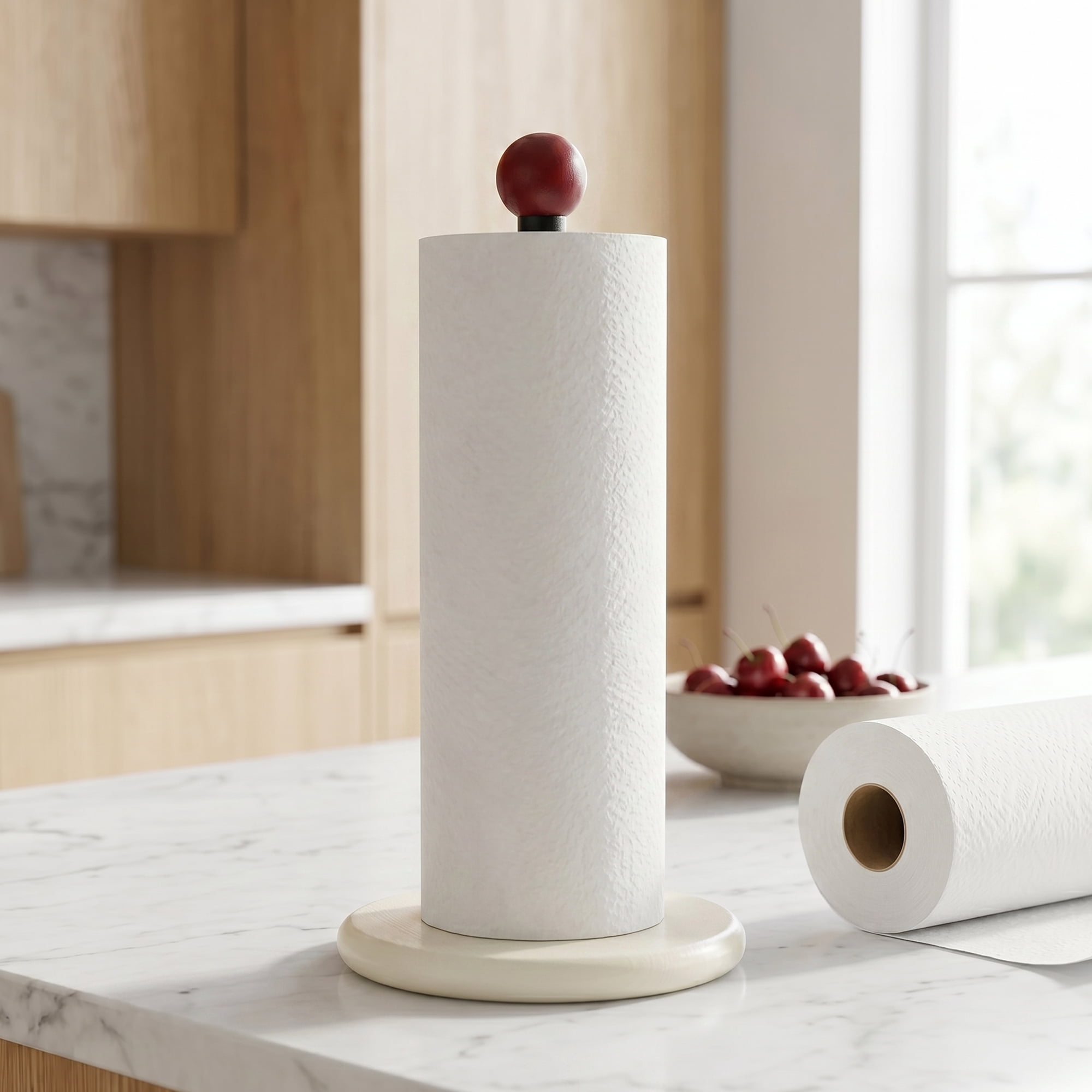 Unique Bargains Paper Towel Holder Countertop Weighted Base Dispenser Wood Yellow 12x5.9in
