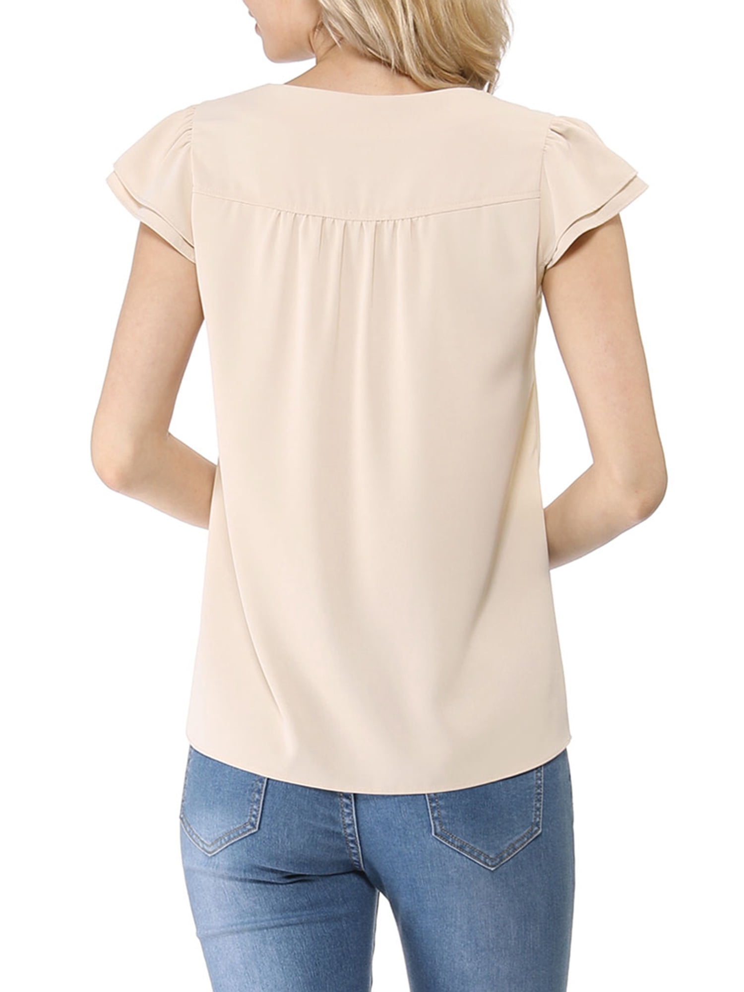 DARING DIVA Women's V Neck Casual Solid Cap Blouse Top S Beige