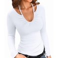thumbnail image 1 of Womens Fall Clothes Long Sleeve Shirts Halter U Neck Ribbed Knit Slim Fitted Basic Casual Tops White S, 1 of 9