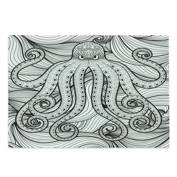 Octopus Cutting Board, Kraken Octopus in the Sea Mandala Style Pattern Tentacles Marine, Decorative Tempered Glass Cutting and Serving Board, in 3 Sizes, by Ambesonne