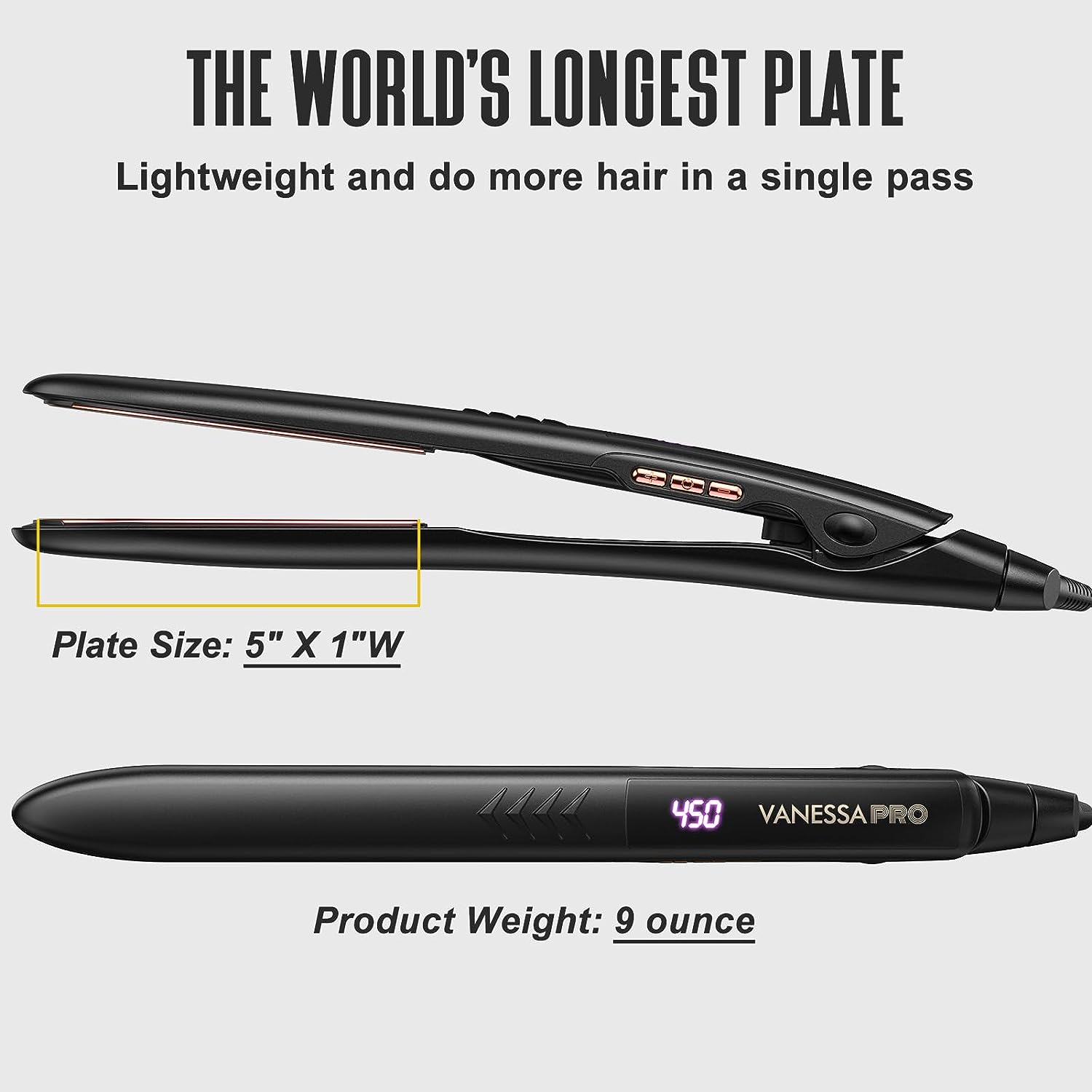VANESSA Flat Iron Hair Straightener and Curler, Titanium Hair Straightener Flat Iron, Titanium Flat Iron Dual Voltage
