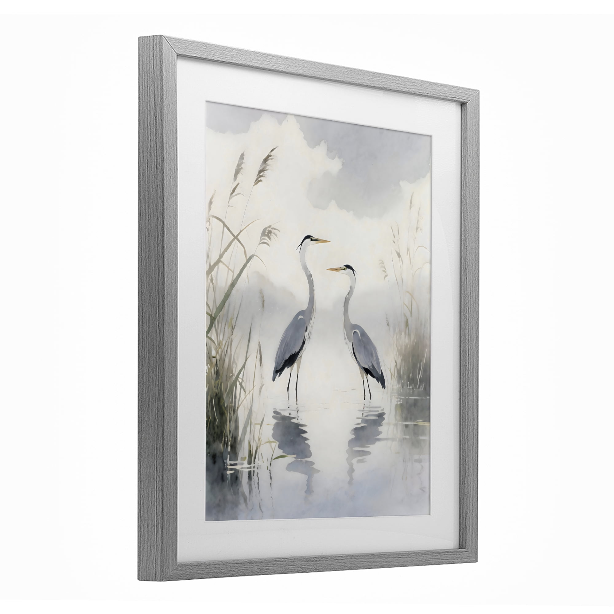 Stupell Industries Serene Wetlands Heron Reflections Gray Framed Print Under Glass, design by Creative Studio