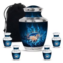 Yatskia Blue Dolphin Urn for Ashes for Women, Large Burial Urns for Human Ashes Adult Man, Small Urns for Human Ash, (Tasty 10 Inch and 3 Inch)