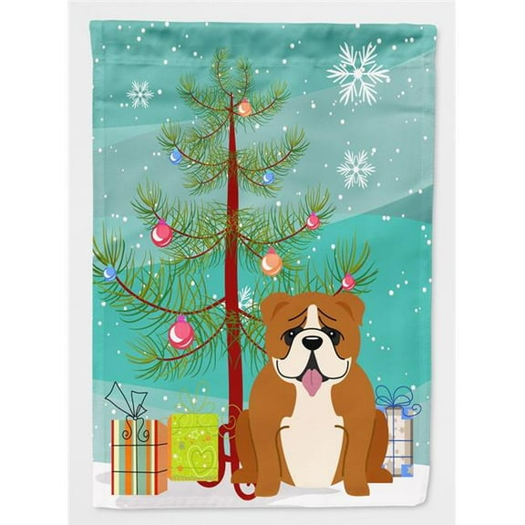 Merry Christmas Tree English Bulldog Red & White Flag Garden Size