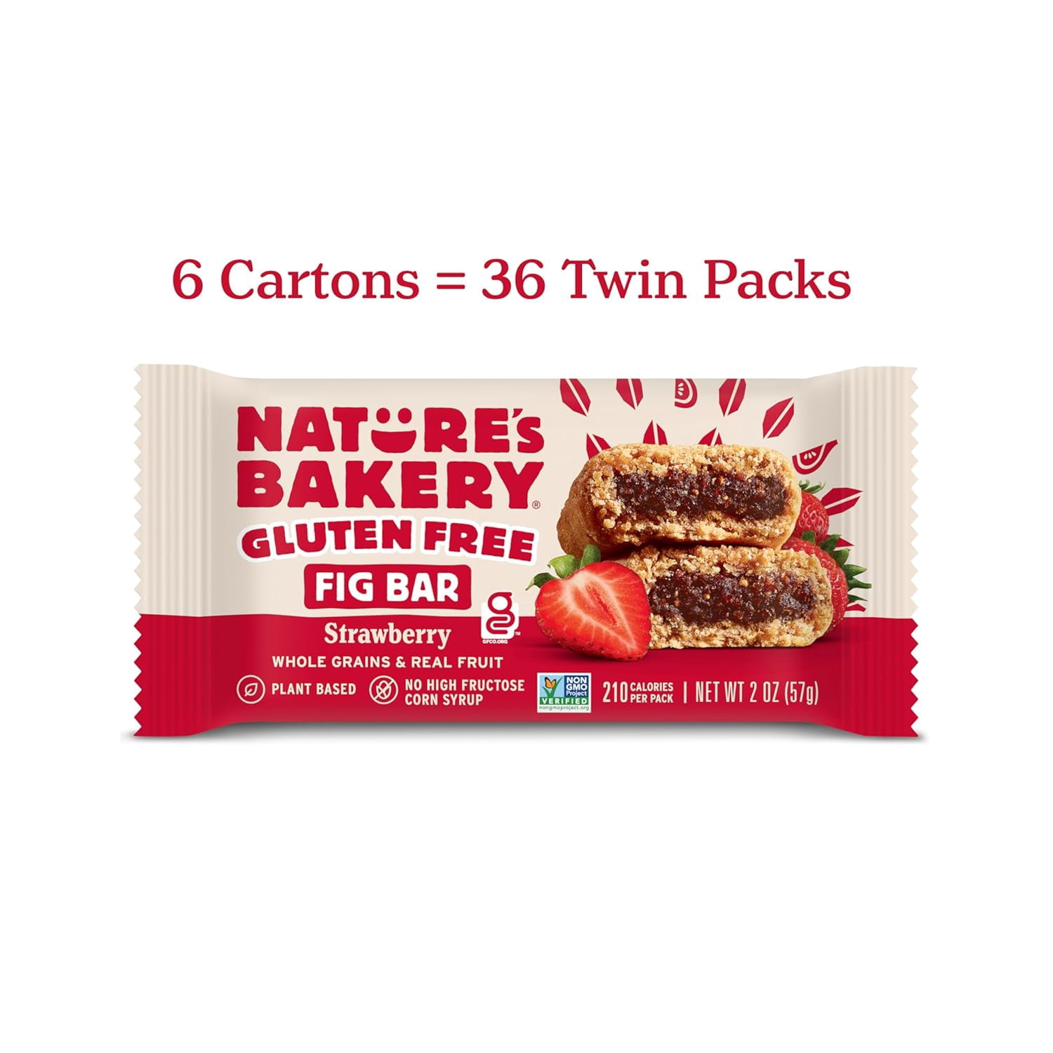 Nature’s Bakery Gluten Free Fig Bars, Strawberry, Real Fruit, Vegan, Non-GMO, Snack bar, 6 boxes with 6 twin packs (36 twin packs)