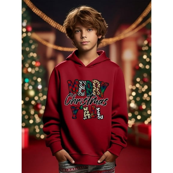 Mikrdoo Kid Boys Tops Colorful Christmas Letter Grphics Fall Winter Pullover Long Sleeve Casual Hoodies Sweatshirt