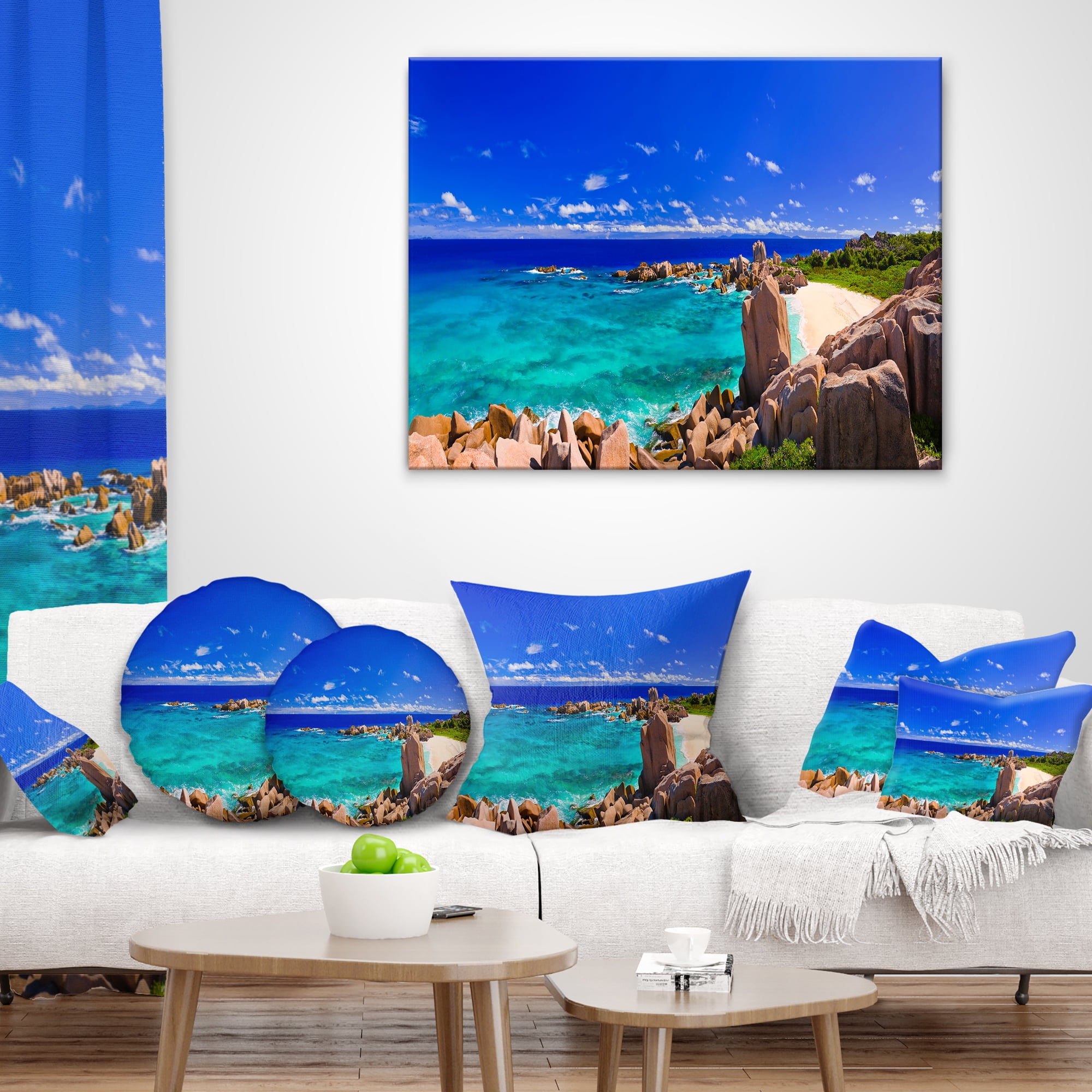 Designart Tropical Beach Panorama - Seascape Throw Pillow - 18x18