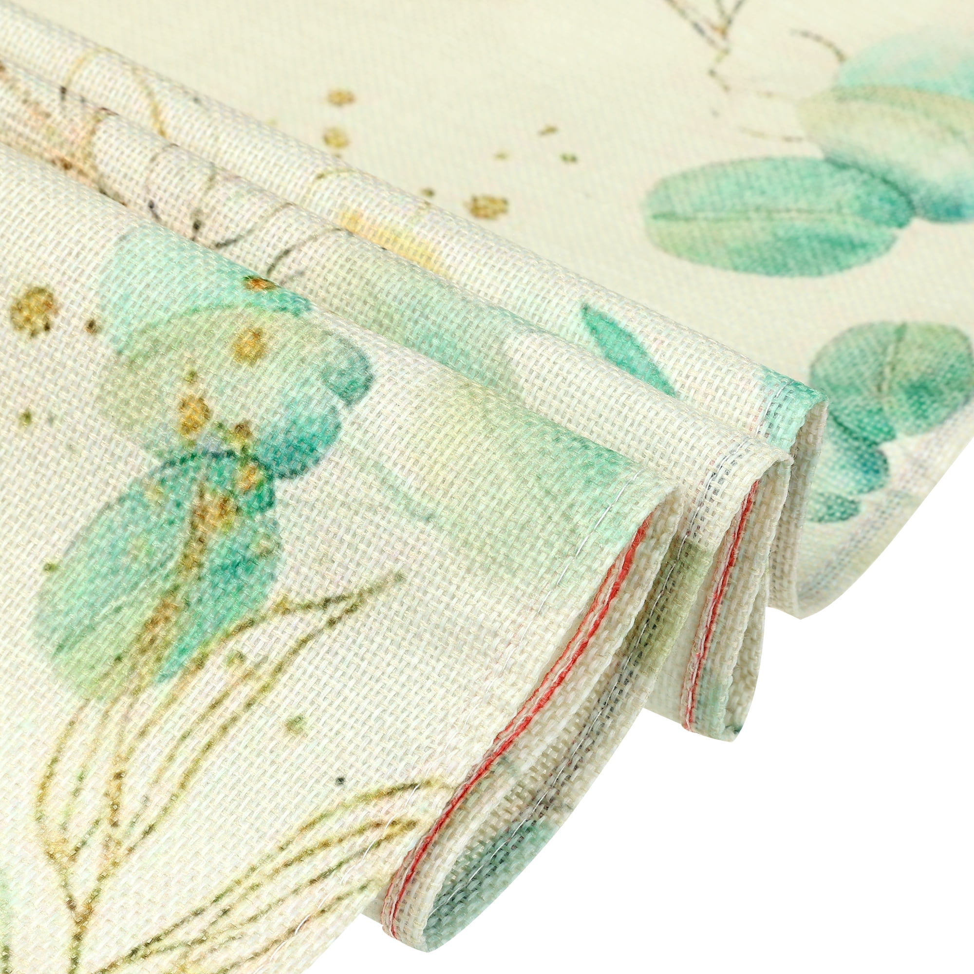 Unique Bargains Floral Printed Linen Printed Table Runner for Daily Decoration Gold Green 13"x71"