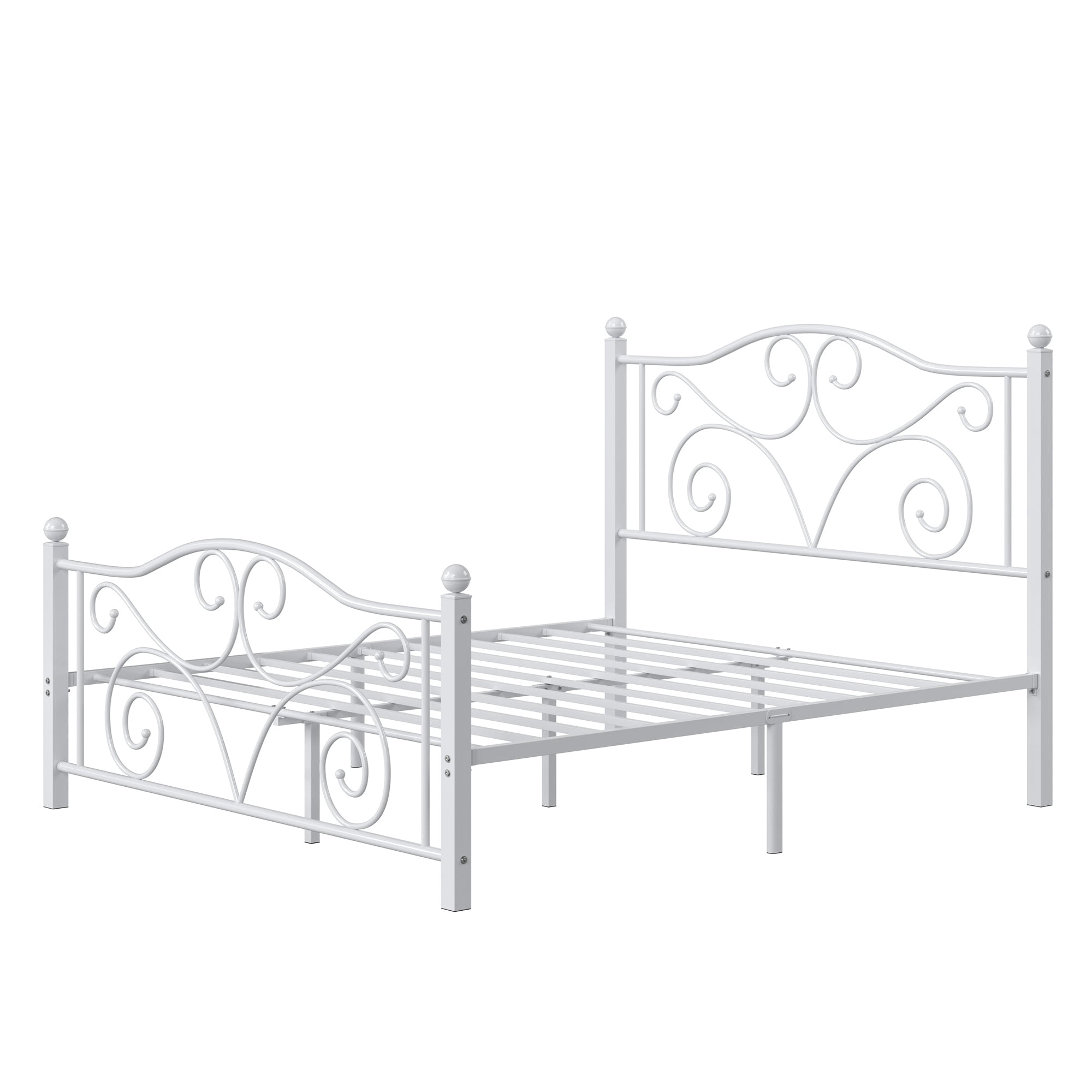 VECELO Full Size Bed Frame with Butterfly Shaped Headboards and Footboard, Metal Platform Bed Frame/Mattress Foundation, No Box Spring Needed, Easy Assembly, White