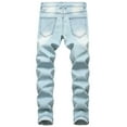 thumbnail image 2 of Quealent Men's Skinny Slim Fit Ripped Distressed Stretch Jeans Pants Slim Fit Jeans For Men (Light Blue,32), 2 of 6