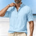 thumbnail image 7 of OGLCCG Mens Cotton Linen Henley Shirts Casual 3/4 Sleeve Hippie Yoga Tops Lightweight Solid Color Summer Beach T-Shirt,XXL,Blue, 7 of 7