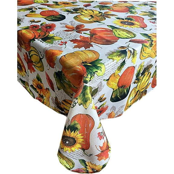 Harvest at Home Fall Leaves and Gourds Thanksgiving Tablecloth, 60 in x 120, Oblong
