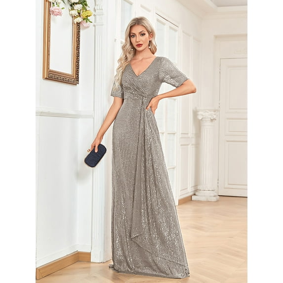 Wedding Dress Wedding Guest Dresses for Women Sexy Long Skirt Short Sleeve V-neck Beads Slim Fishtail Bridesmaid Dinner Dress Female