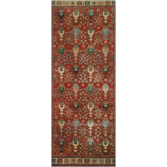 Sherazi Lucas Rust/Green Runner, 3'9" x 9'8"