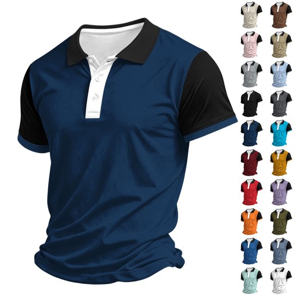 Garbnen Men Polo Shirts Short Sleeve Collared Men Golf Shirt Casual Color Block Breathable Office Workout Mens Workout Shirts S