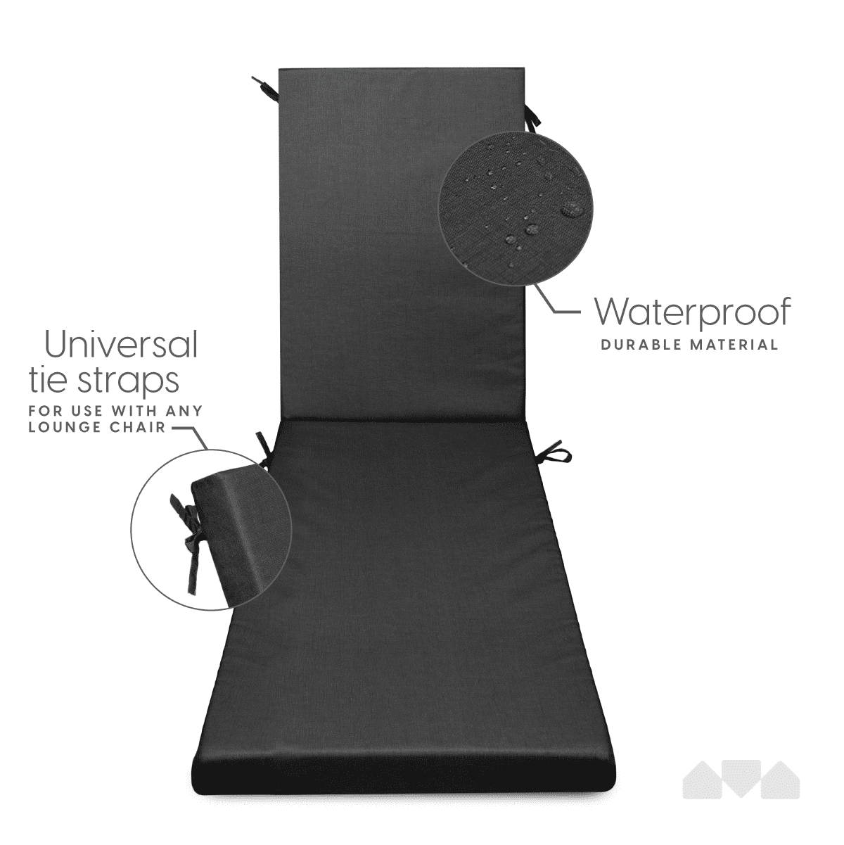Milliard Outdoor Lounge Chair Cushion, Waterproof and Washable, Black