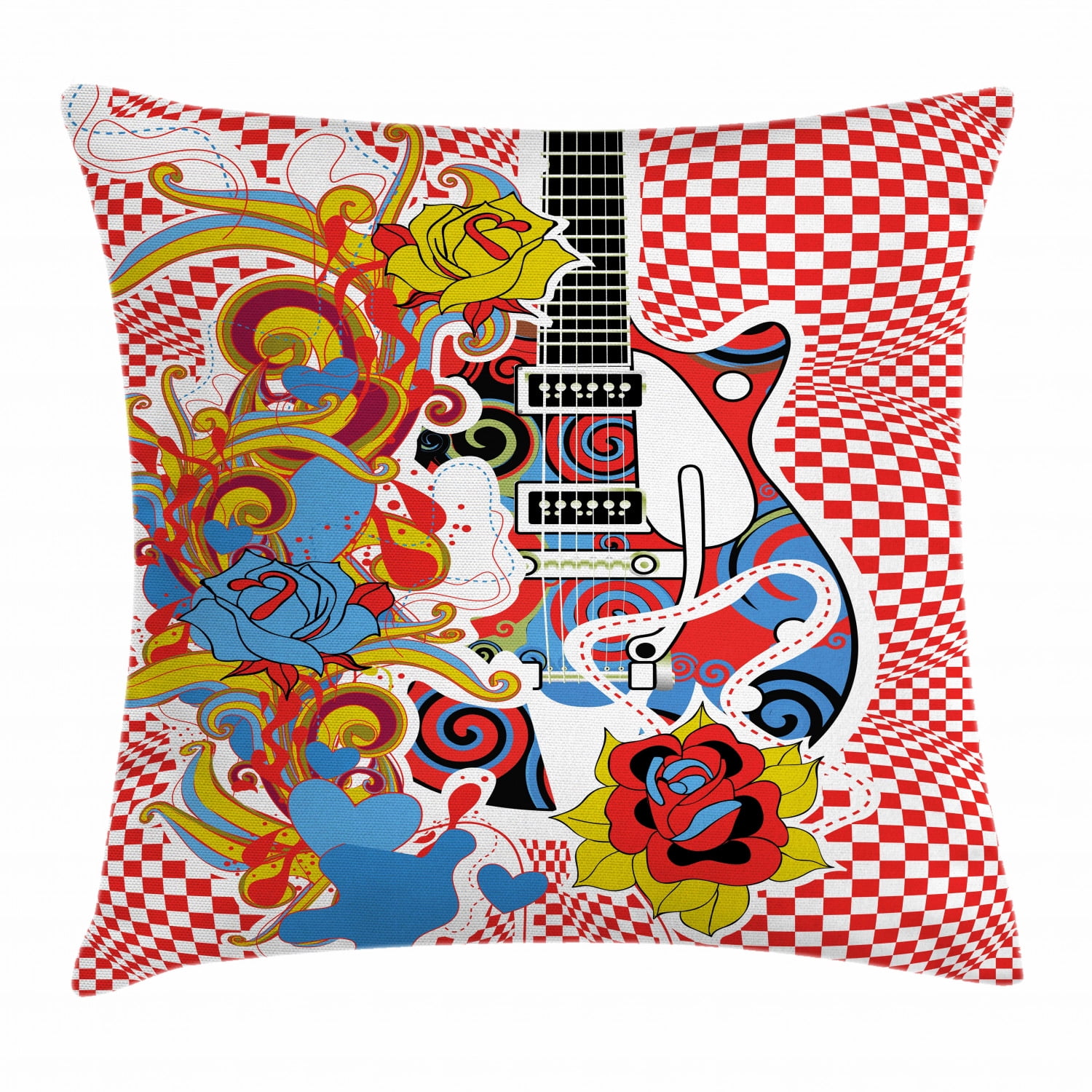 Rock Music Throw Pillow Cushion Cover, Colorful Abstract Floral