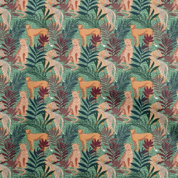 oneOoneCottonPoplinDarkGreenFabricTropicalLeafWithAnimalQuiltingSuppliesPrintSewingFabricByTheYard56InchWide