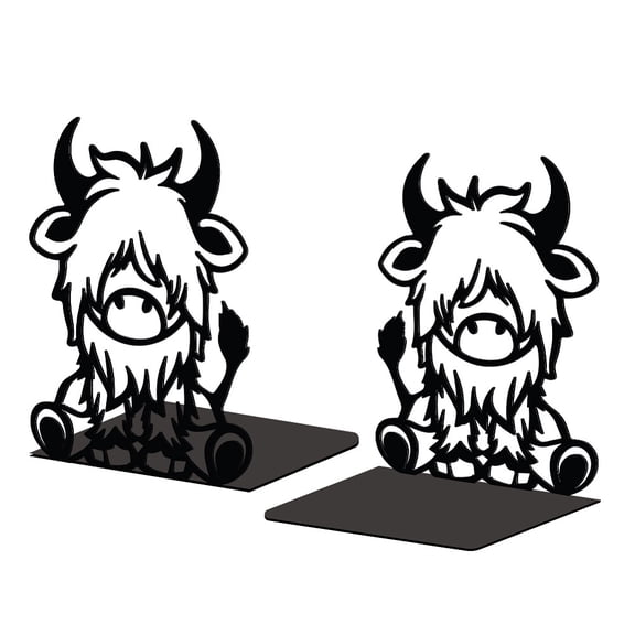 Metal Bookends for Shelves Modern Decorative Heavy Duty Study Book Support Stoppers for Office Desk Shelf Room 5.3"x4.3"x6.5" Cast Iron Simple Tall Bookends 1 Pair (Highland Cattle) DIY