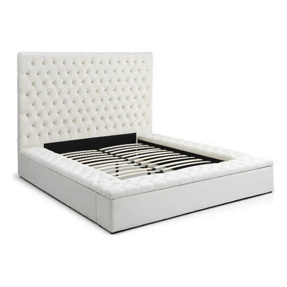 Pemberly Row Contemporary Velvet Upholstered Platform Queen Bed in Cream