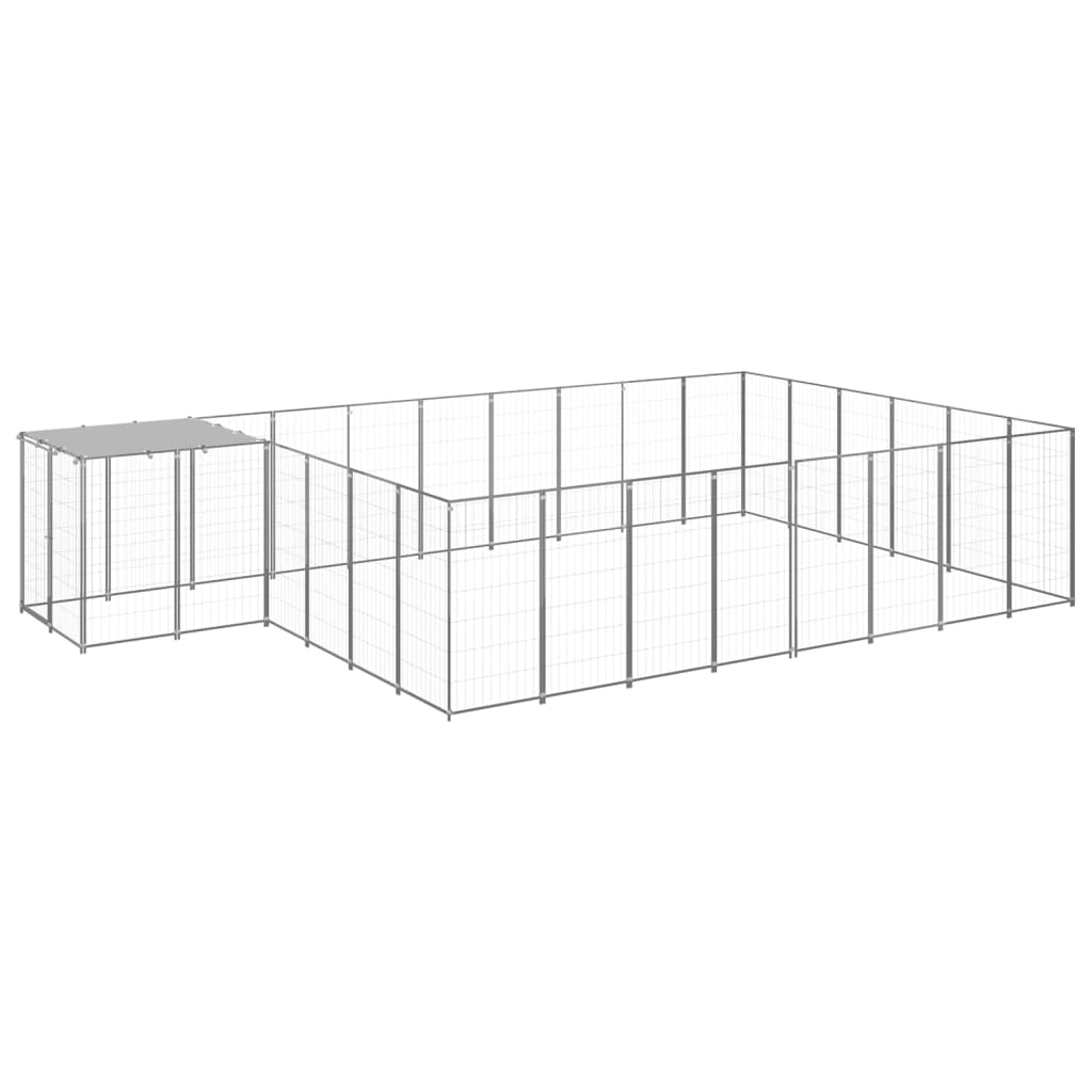 vidaXL Dog Kennel Steel Outdoor Puppy Enclosure Cage Black/Silver Multi