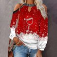thumbnail image 3 of Mujeres otoño Navidad impreso linterna Sexy manga larga sin tirantes pulóver fuera del hombro blusa camiseta Tops Fridja FKASFK6051, 3 of 4