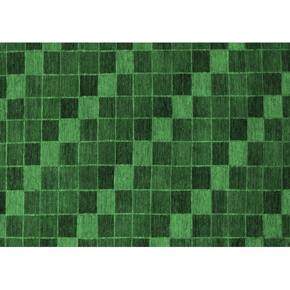 Ahgly Company Indoor Rectangle Checkered Emerald Green Modern Area Rugs, 2' x 5'