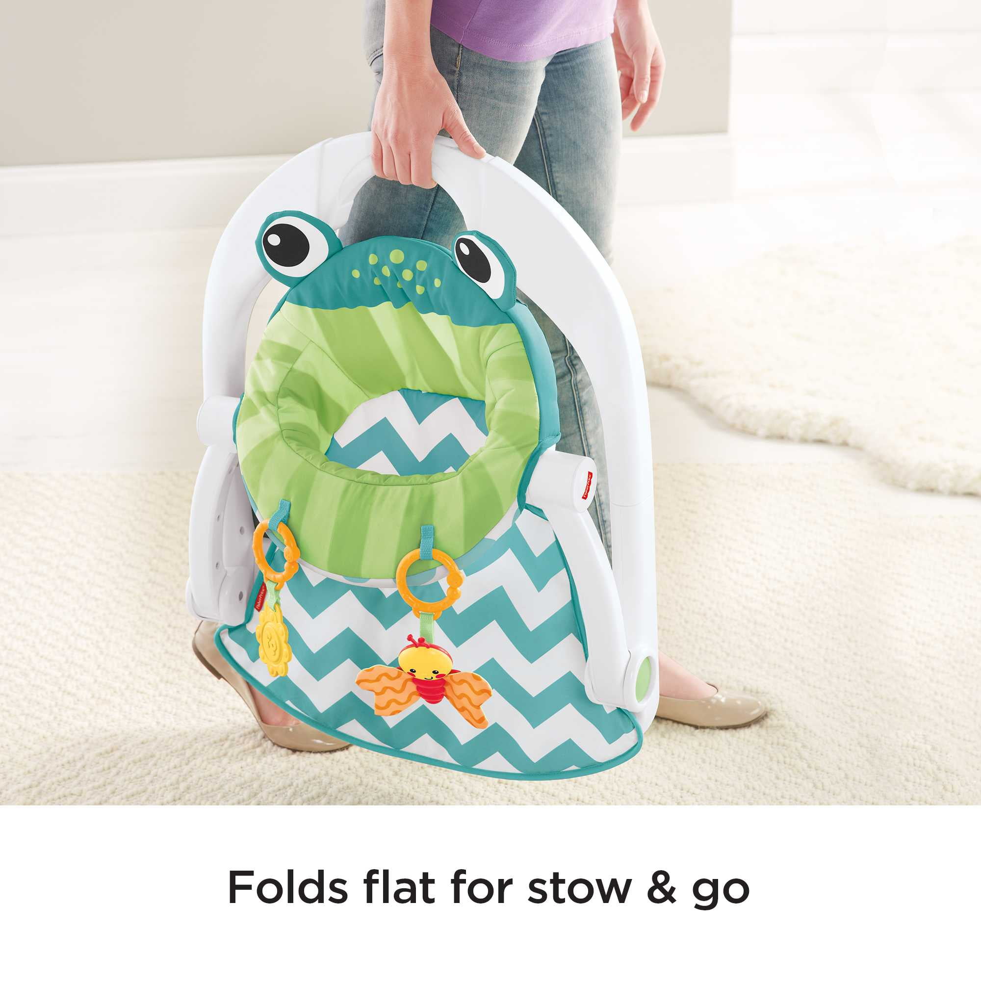 Fisher-Price Sit-Me-up Floor Seat Portable Infant Chair with 2 Toys, Citrus Frog, Multicolor, Unisex