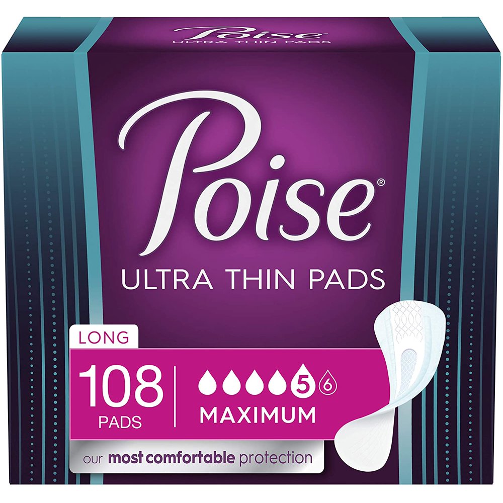 Poise Ultra Thin Incontinence Pads for Women, Maximum Absorbency, Long
