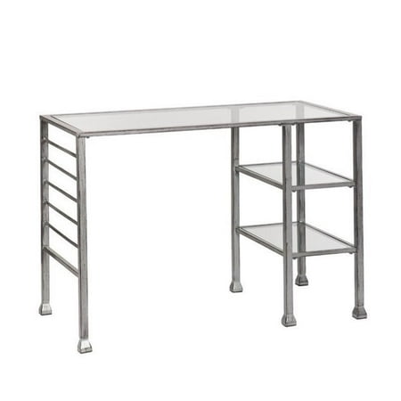 Glass Top Metal Finish - Southern Enterprises Glass Top Metal Writing Desk in Silver and Black