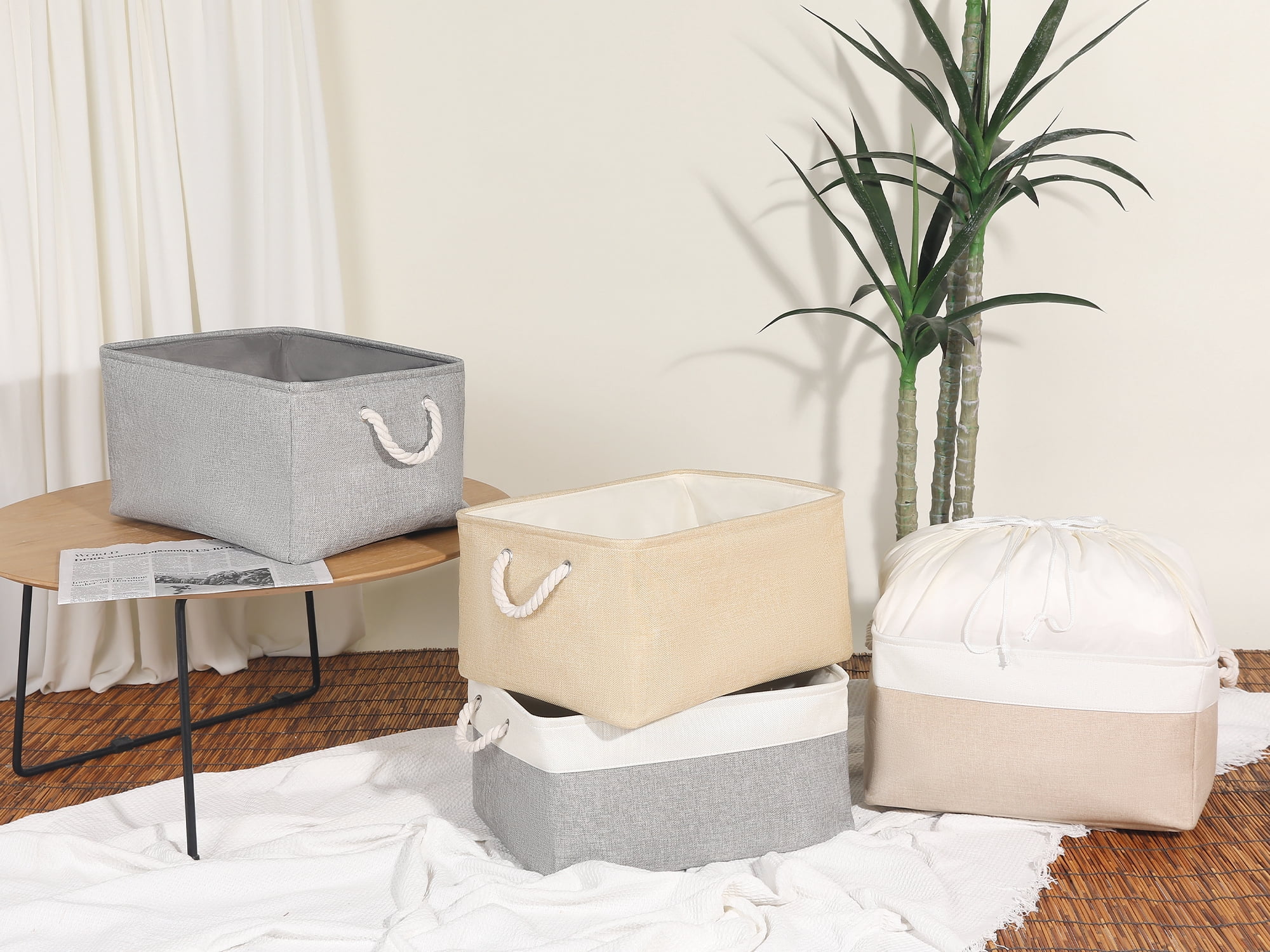 Unique Bargains Fabric Storage Cube Storage Bin Storage Basket Grey/White 19.7*15.7*12in