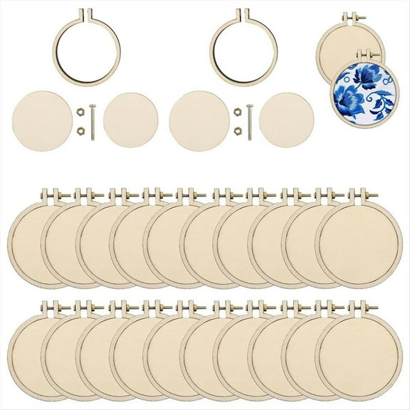 20 Pack Mini Embroidery Hoop Wooden Round Crossing Wood Hoops Display Frame Circle for DIY Crafts